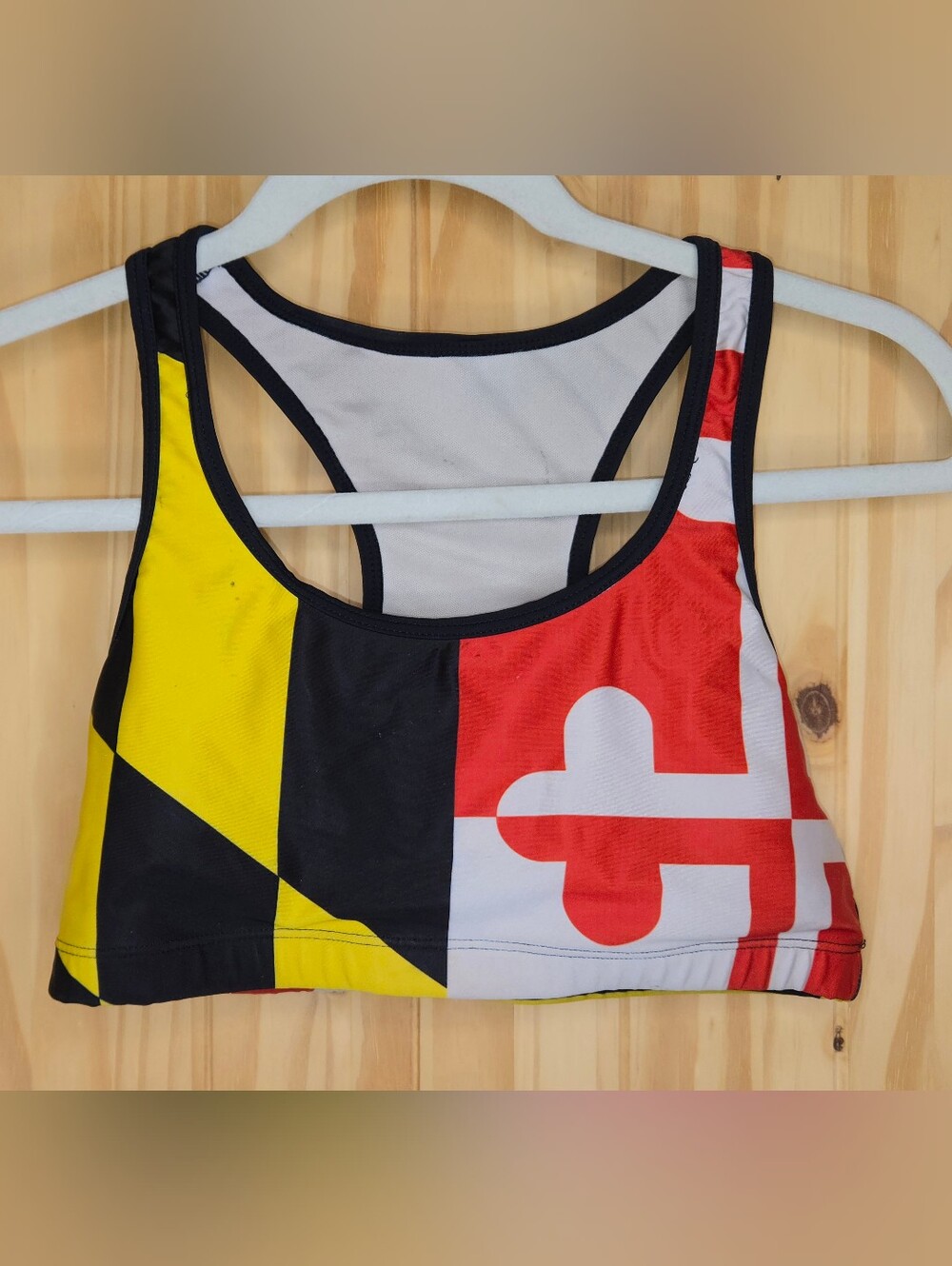 Maryland Flag Sports Bra Women’s Medium Racerback Red Yellow Black White